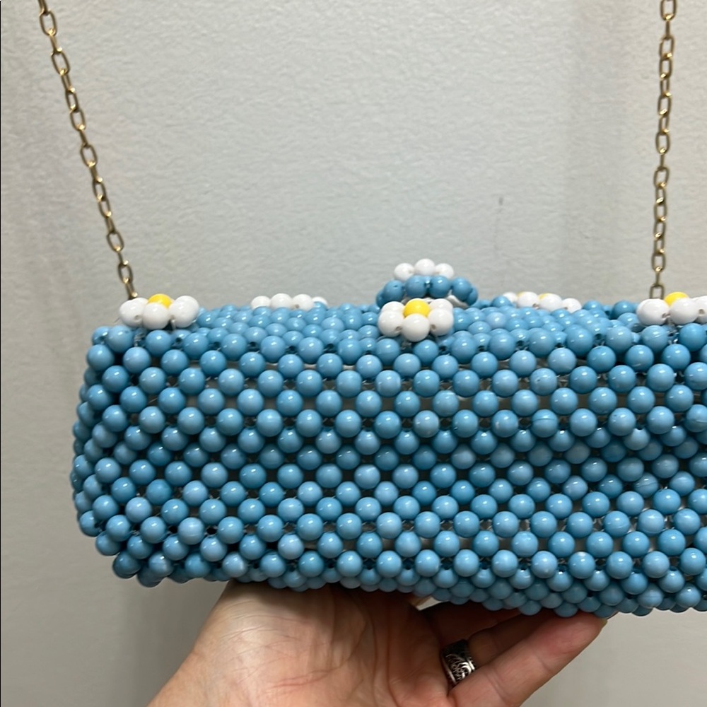 Blue Beaded Handbag with Floral 3D Design - Picture 8 of 10